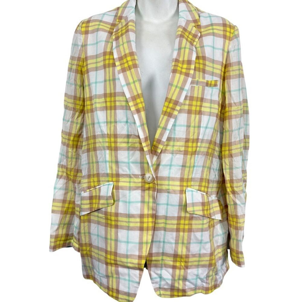 Rag & Bone 100% Cotton Plaid Yellow Margot Blazer NWT Longline Jacket sz 8